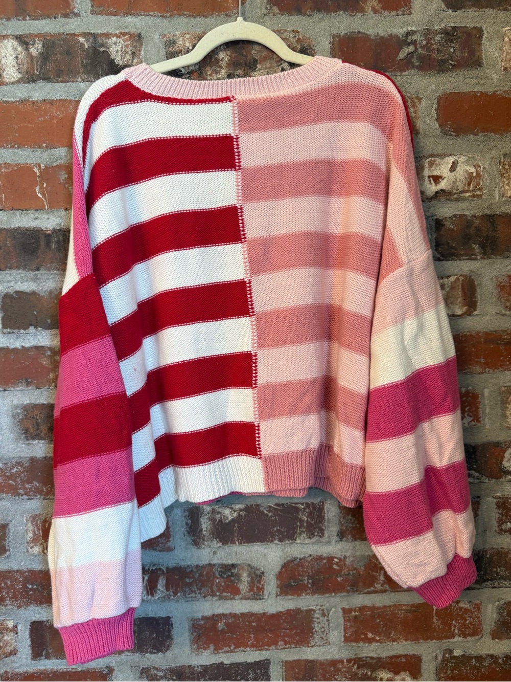 S59 -ARULA Pink, Red & Cream Striped Crewneck Sweater - Picture 2 of 4